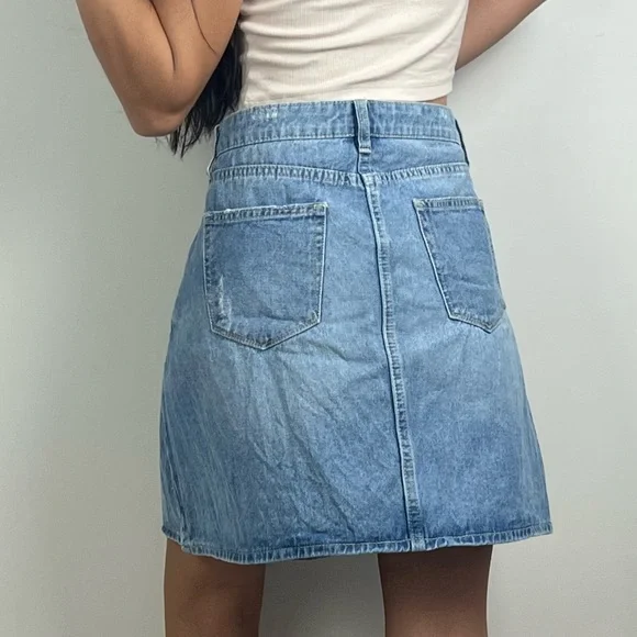 Jeanswest Women’s Mini Denim Skirt A-Line High Waist Distressed Blue Size 16 - Picture 4 of 12